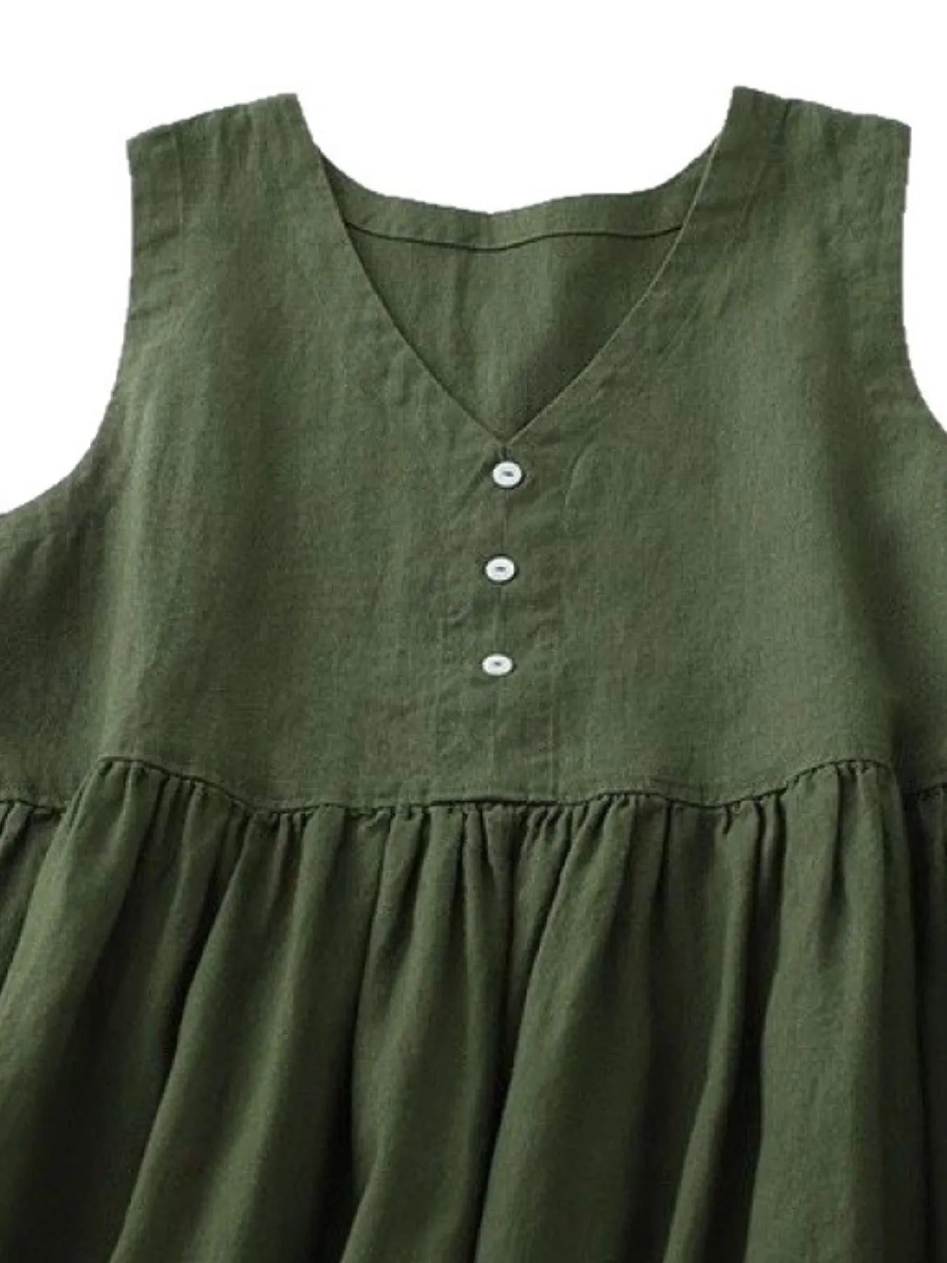V-Neck Button Detail Sleeveless Midi Dress NicholesGifts
