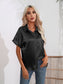 Button Down Collared Neck Short Sleeve Satin Shirt nicholesgifts