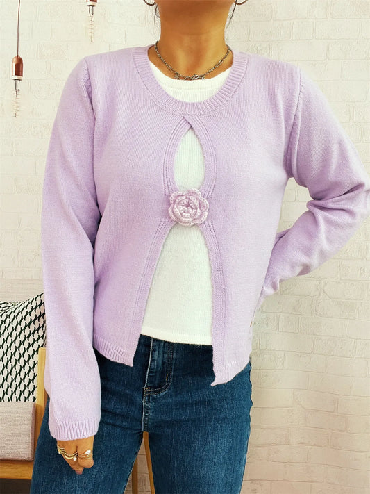 Flower Contrast Round Neck Sweater