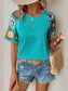 Geometric Round Neck Short Sleeve Blouse nicholesgifts