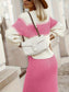 Two-Tone Ribbed Knit Top and Skirt Sweater Set nicholesgifts