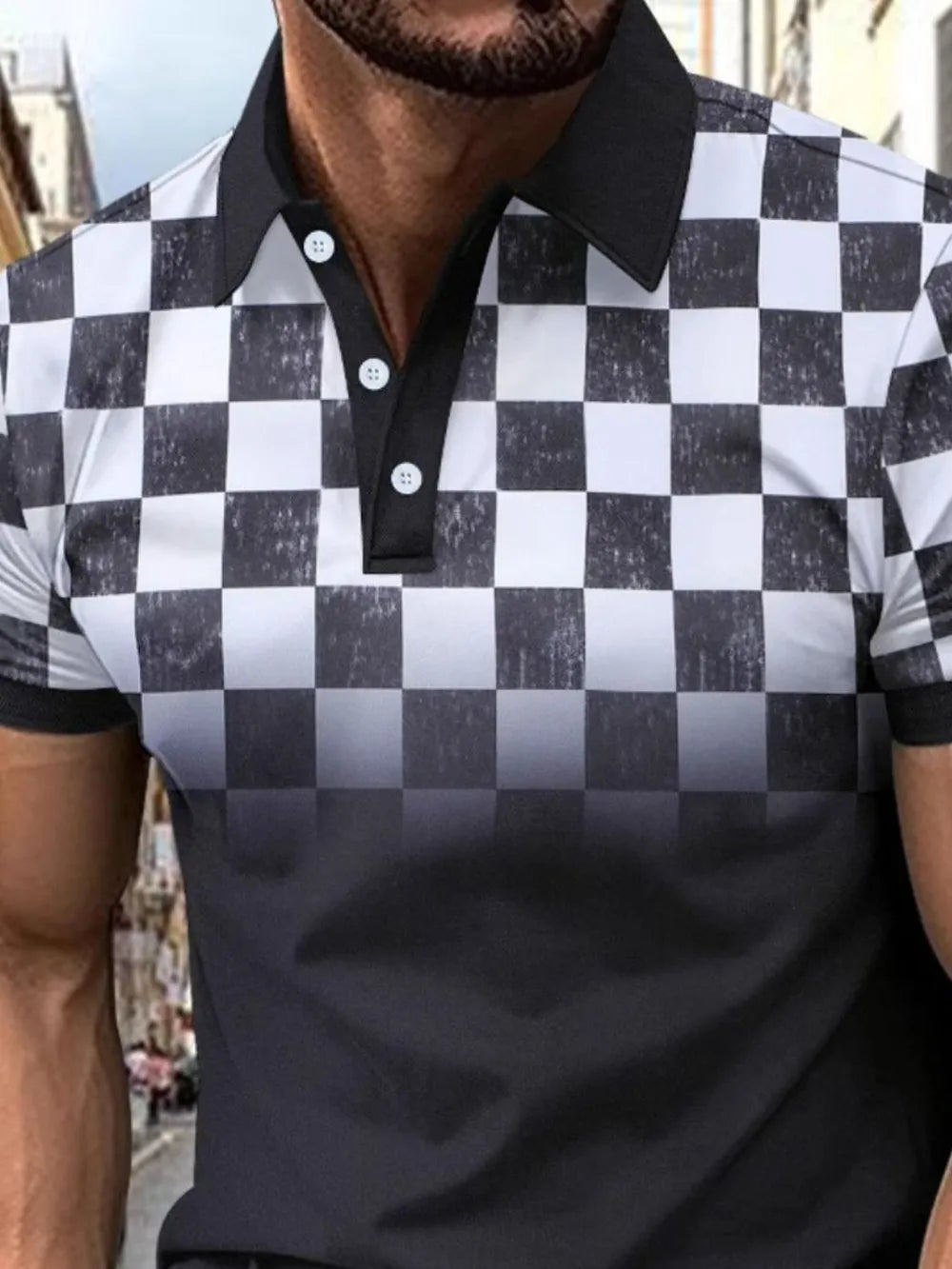 Men's Full Size Collared Checkered Short Sleeve Polo Plus Size NicholesGifts