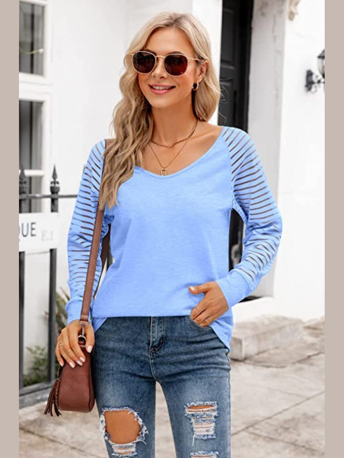 V-Neck Long Raglan Sleeve Top nicholesgifts