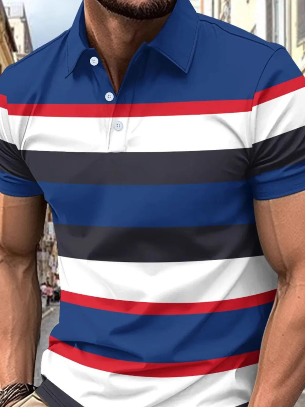 Men's Full Size Collared Short Sleeve Striped Polo Plus Size NicholesGifts