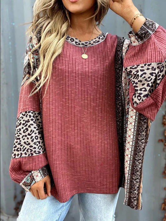 Leopard Color Block Ribbed Top nicholesgifts