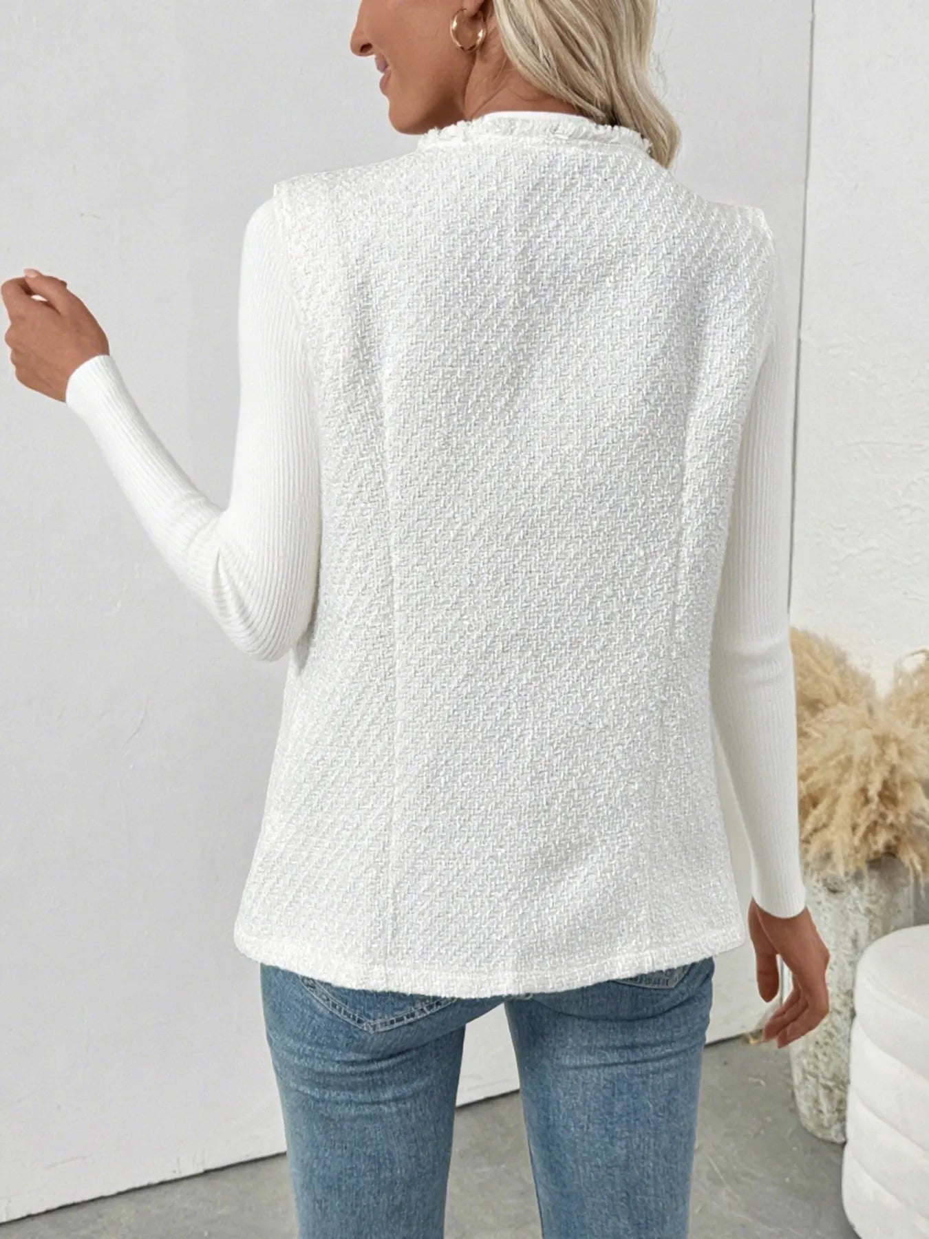 Textured Button-Front Vest with Raw Edge nicholesgifts