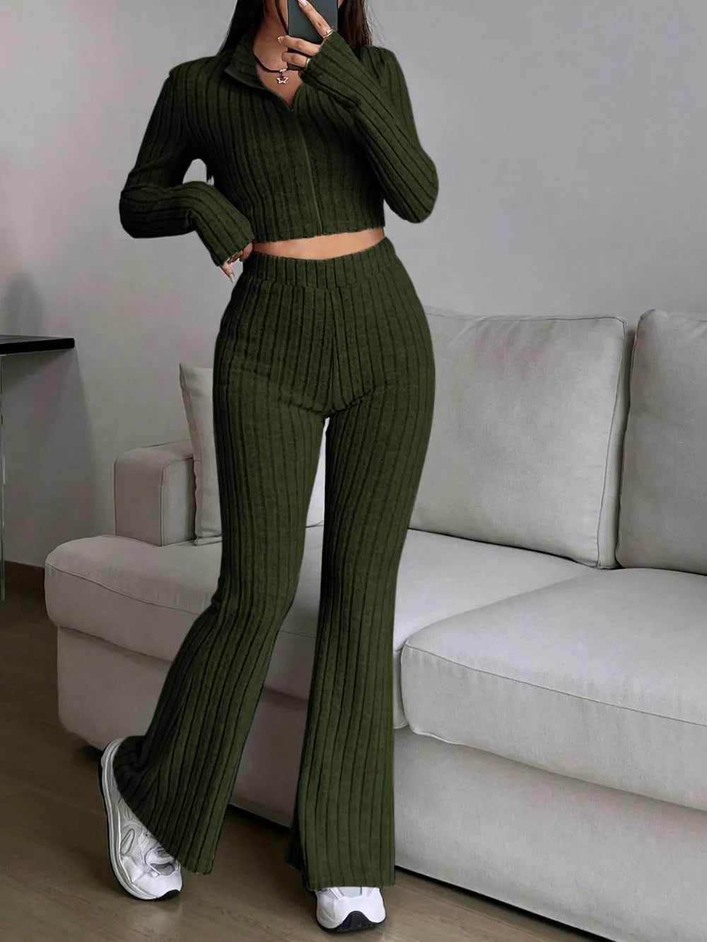 Honey Zip Up Long Sleeve Top and Pants Set nicholesgifts