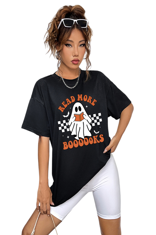 Women Read More Books Round Neck Short Sleeve Ghost Graphic T-Shirt NicholesGifts