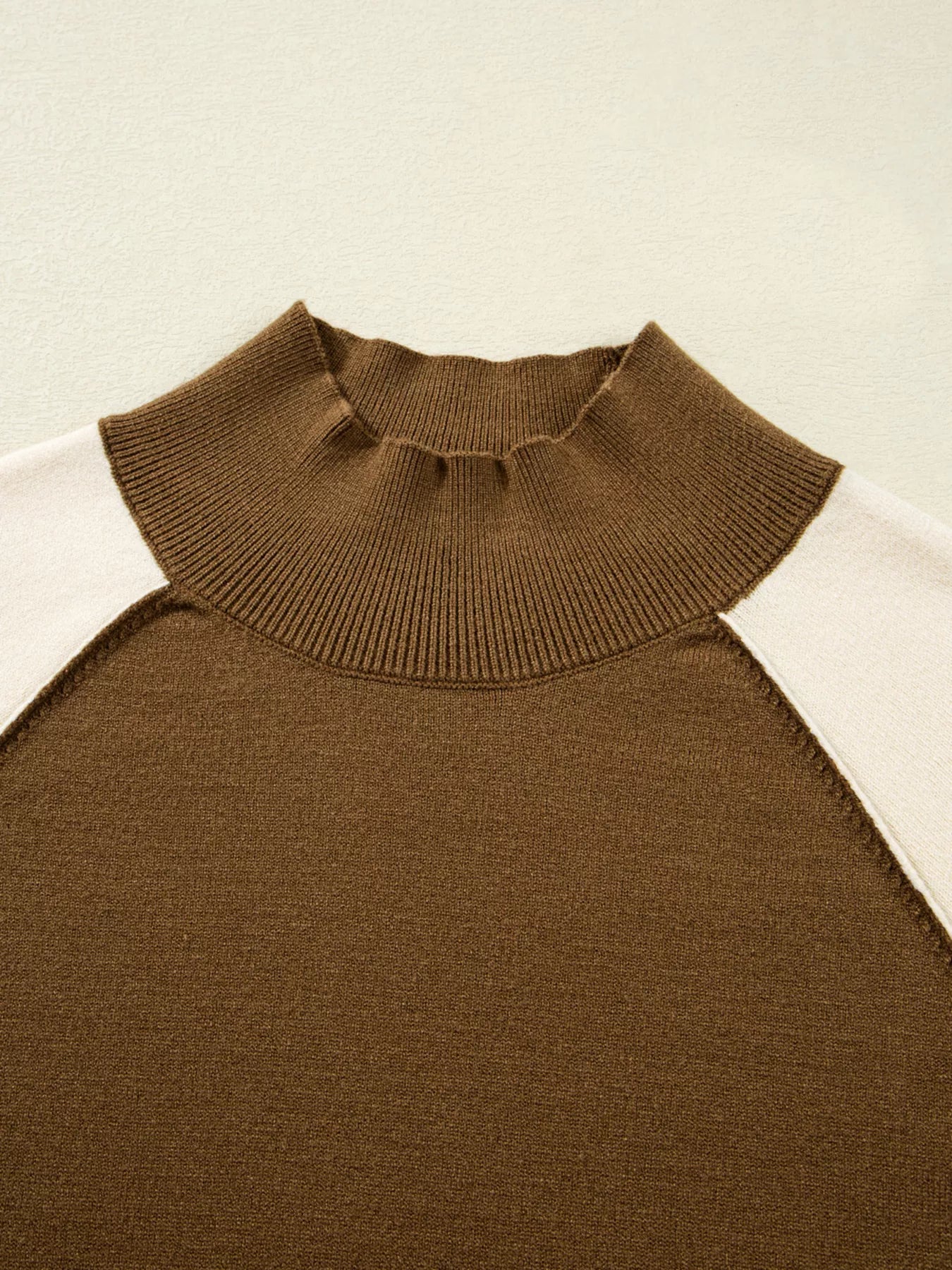 Color Block Mock Neck Long Sleeve Sweater Trendsi