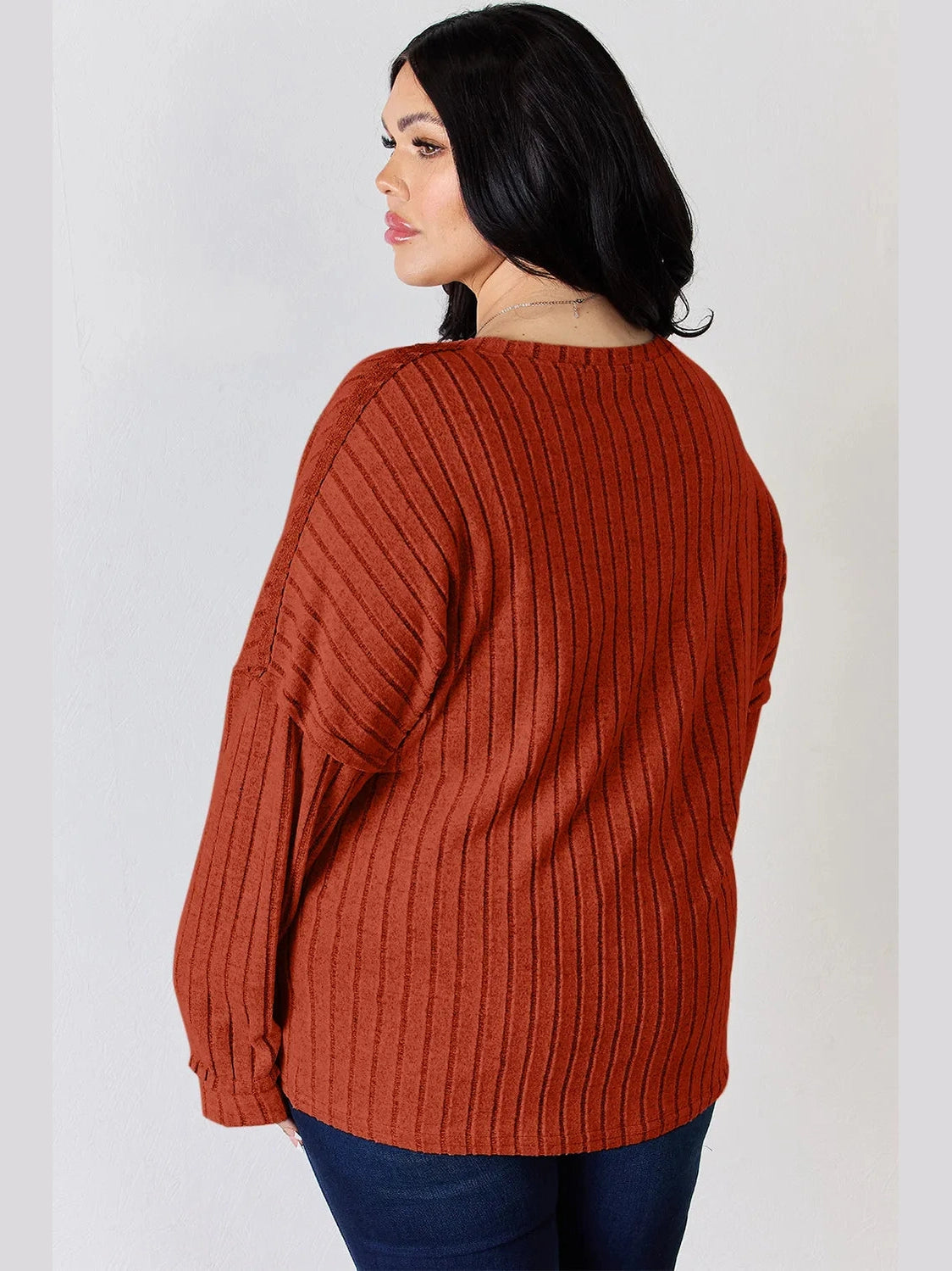 Basic Bae Full Size Ribbed Half Button Long Sleeve T-Shirt nicholesgifts