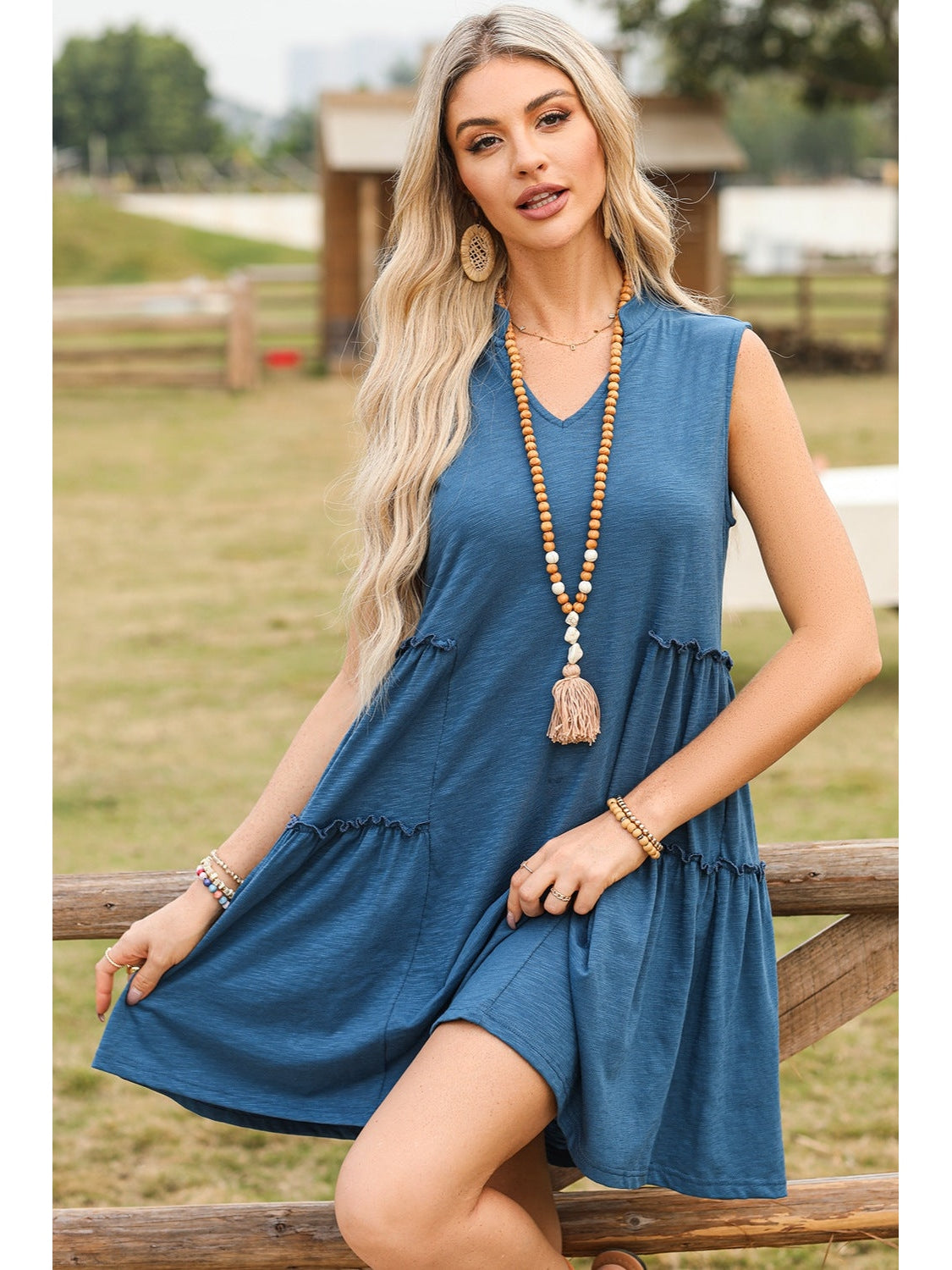 Women Frill Notched Sleeveless Mini Dress nicholesgifts