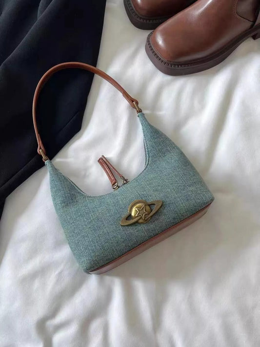 Denim Planet Decor Shoulder Bag Trendsi