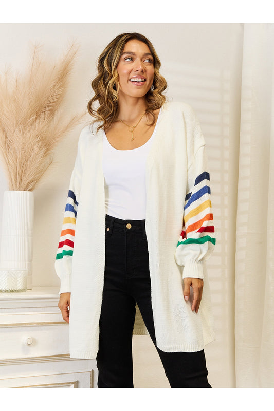 NicholesGifts Women Striped Open Front Dropped Shoulder Cardigan NicholesGifts