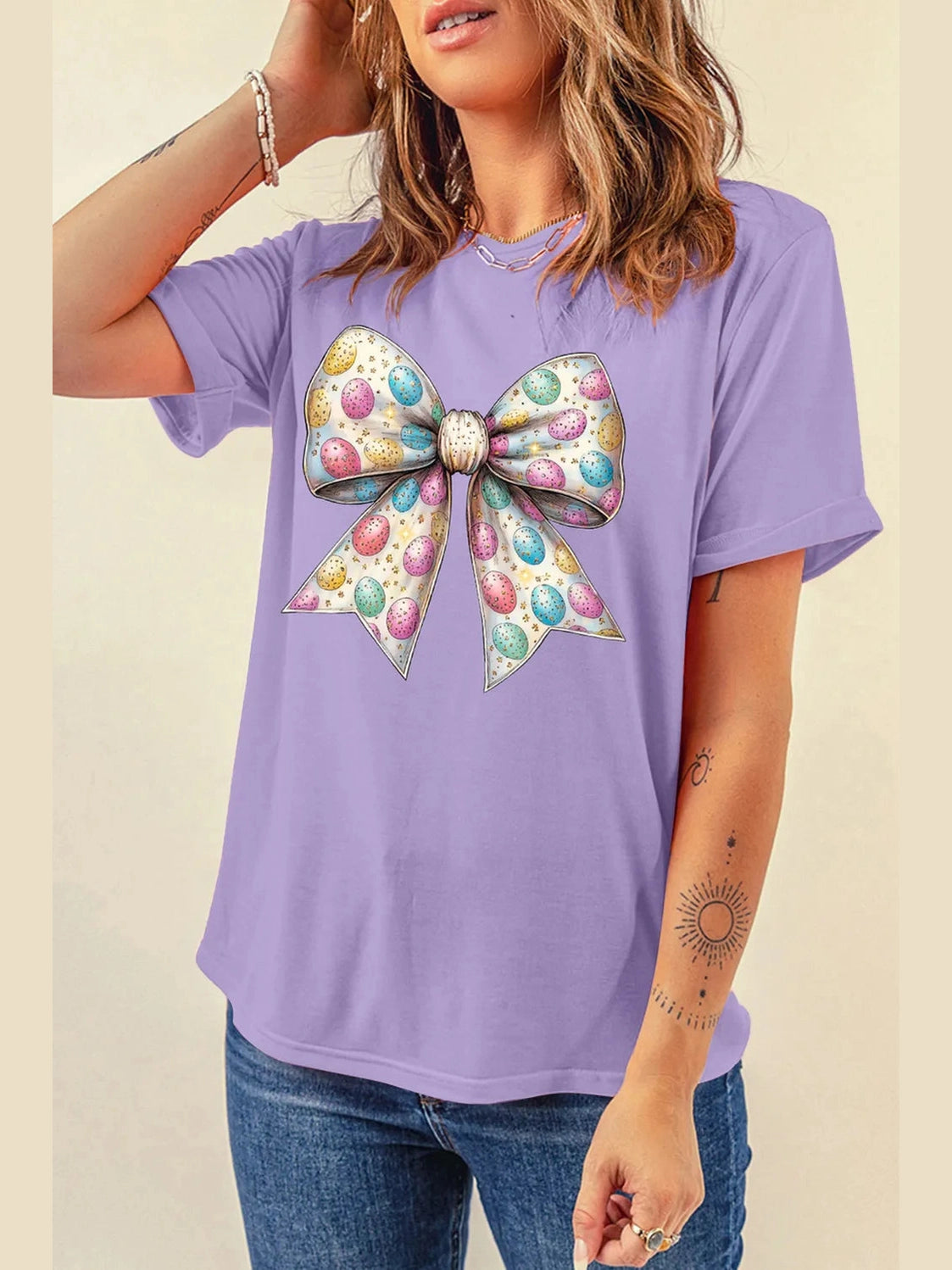 Bow Graphic Round Neck Short Sleeve T-Shirt Trendsi