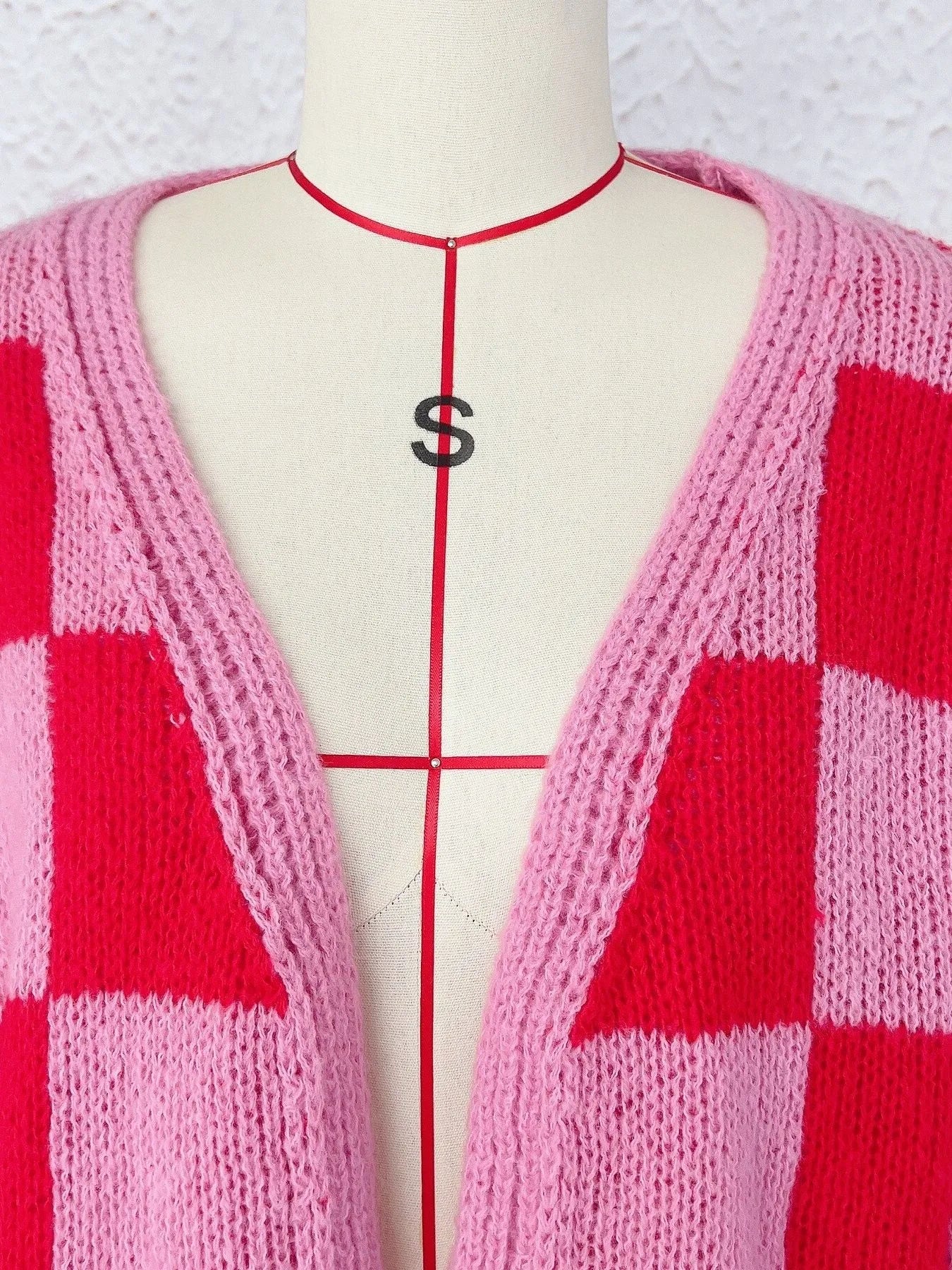 Checkered Open Front Long Sleeve Cardigan