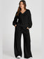 V-Neck Long Sleeve Top and Pants Active Set nicholesgifts