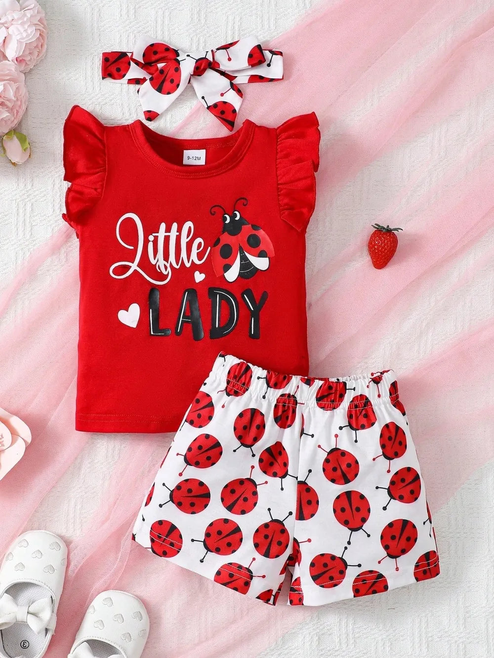 Baby and Toddler Girls Headband, Round Neck Ruffle Sleeve Top and Pants Set nicholesgifts