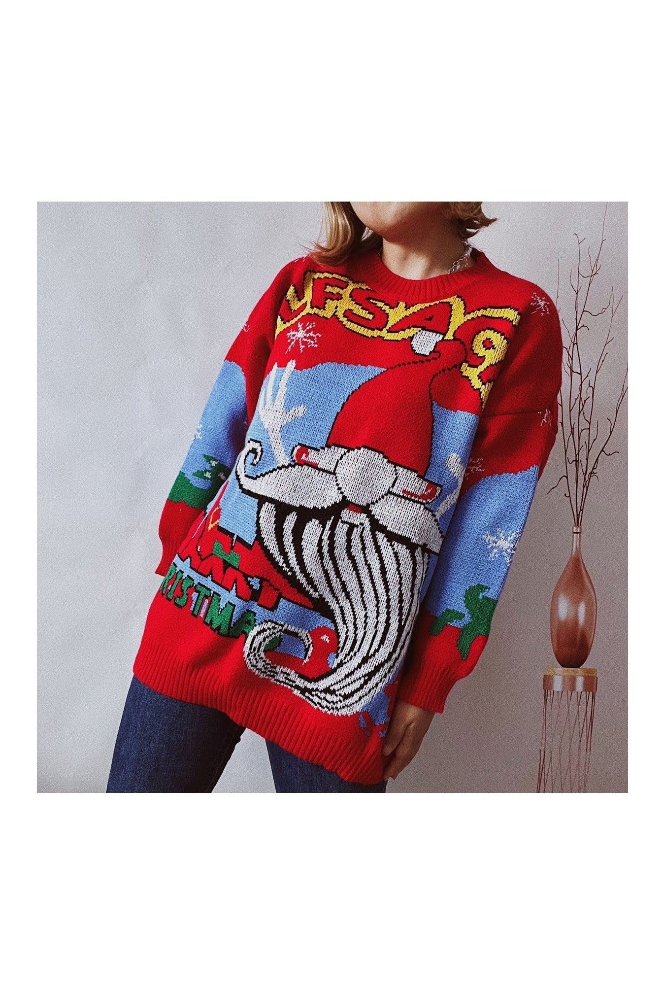 Printed Round Neck Long Sleeve Sweater nicholesgifts