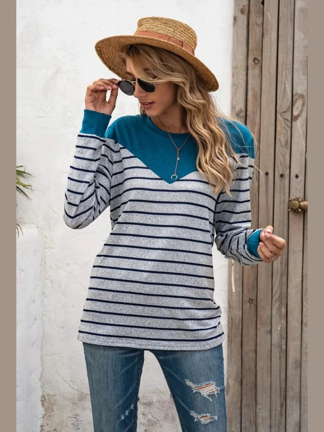 Striped Round Neck Long Sleeve T-Shirt NicholesGifts