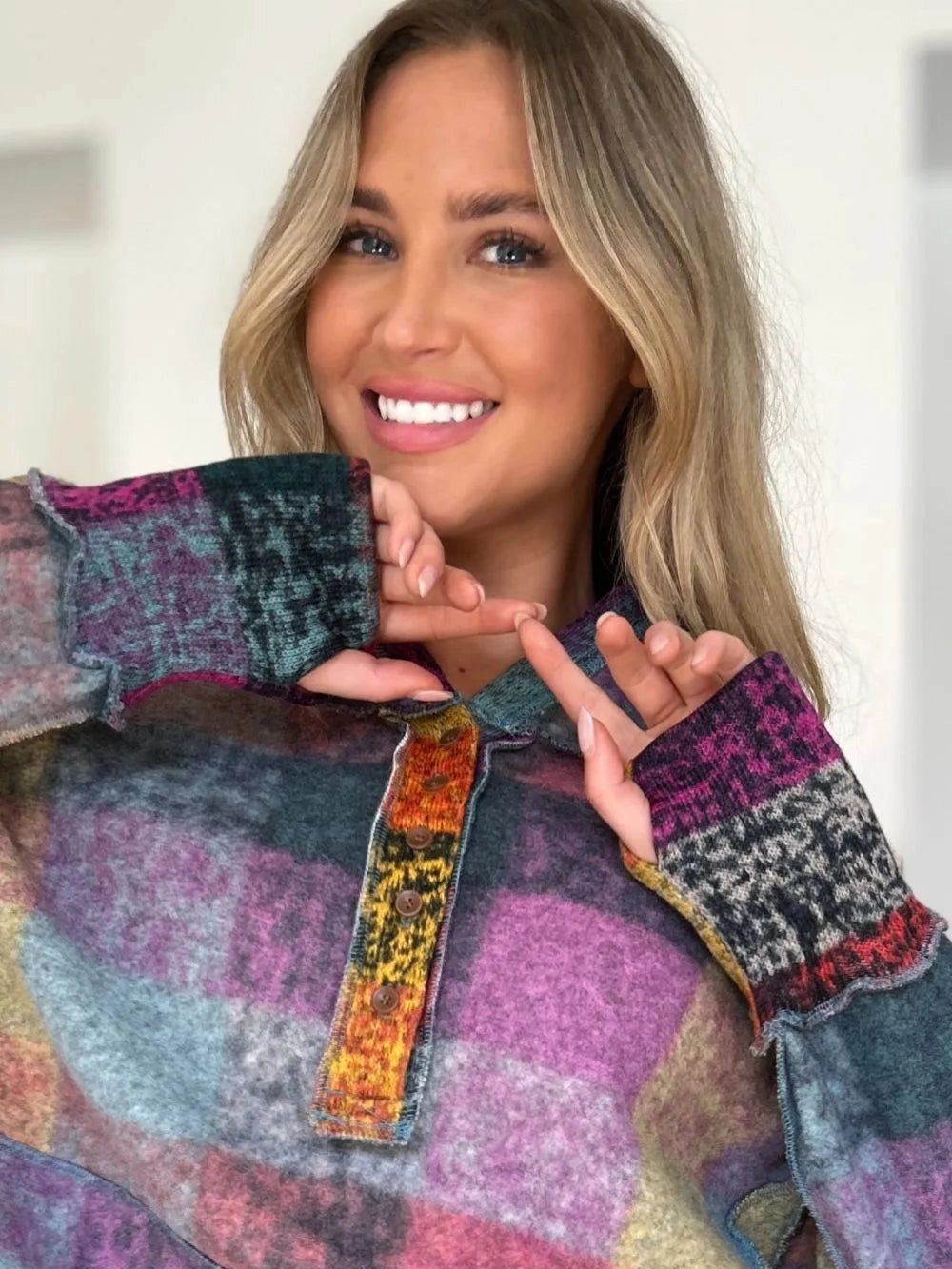 Double Take Full Size Plaid Dropped Shoulder Fleece Hoodie Trendsi