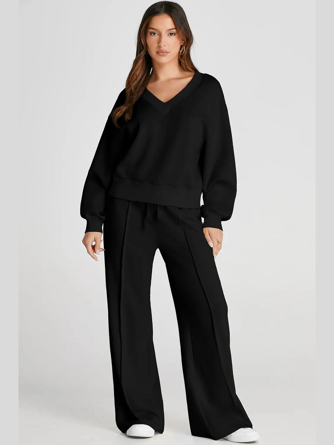 V-Neck Long Sleeve Top and Pants Active Set nicholesgifts