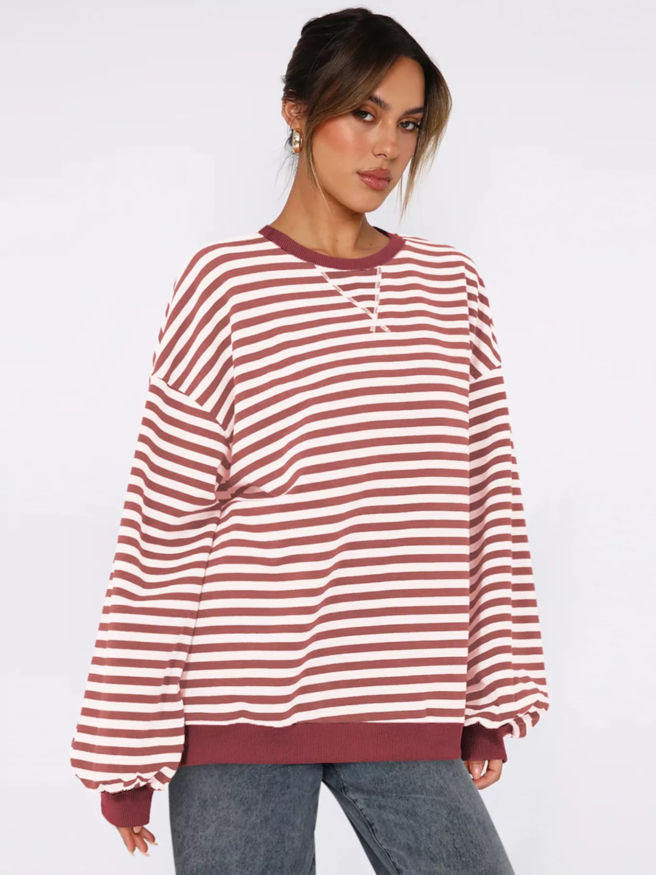 Striped Round Neck Long Sleeve Sweatshirt nicholesgifts