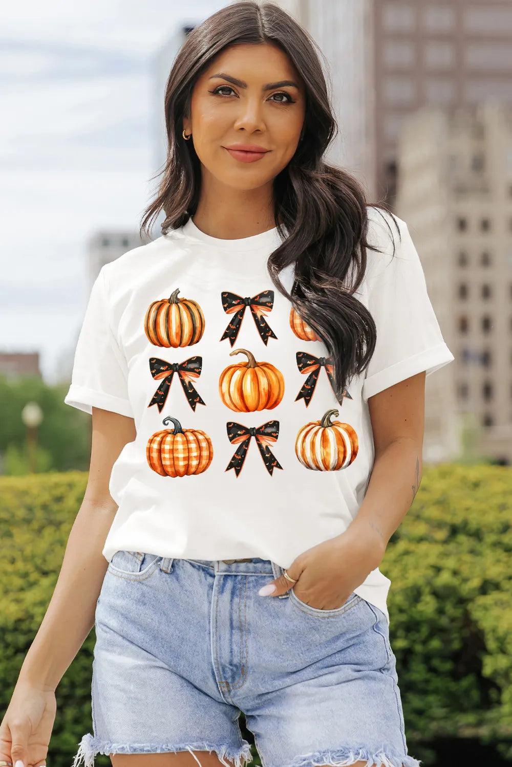 Pumpkin Round Neck Short Sleeve T-Shirt Trendsi