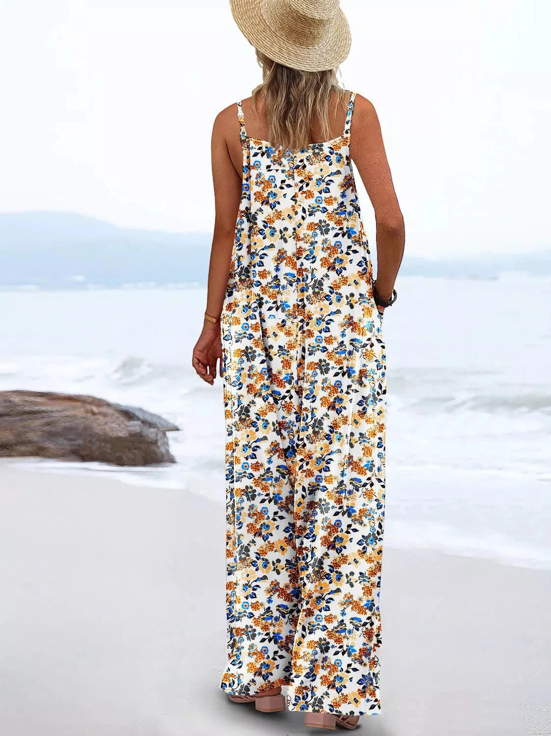 Full Size Floral Print Wide Leg Casual Jumpsuit Plus Size nicholesgifts