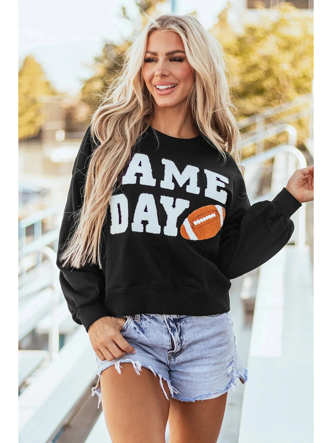 GAME DAY Round Neck Long Sleeve Sweatshirt nicholesgifts