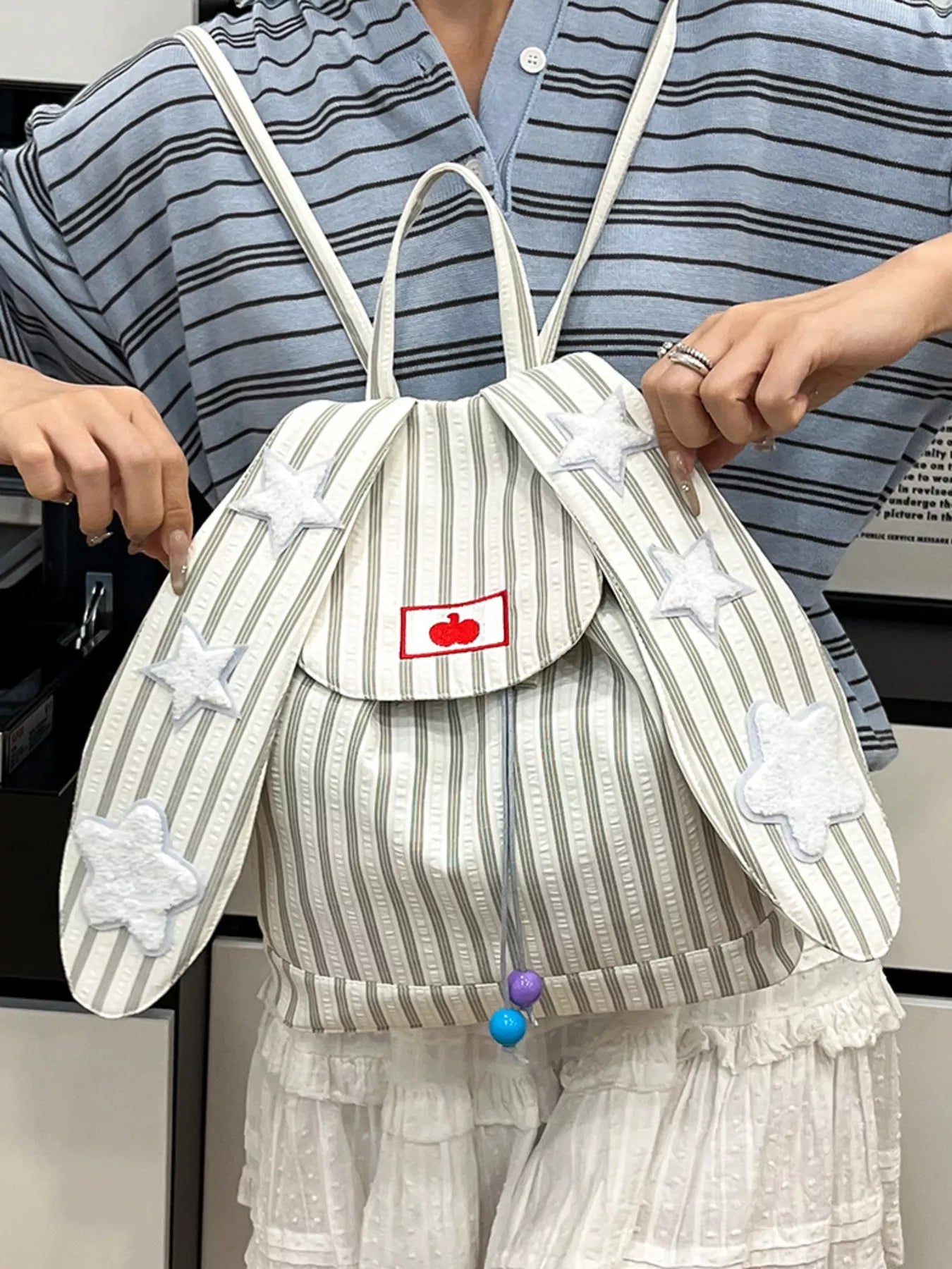 Striped Star Bunny Ear Backpack Bag nicholesgifts