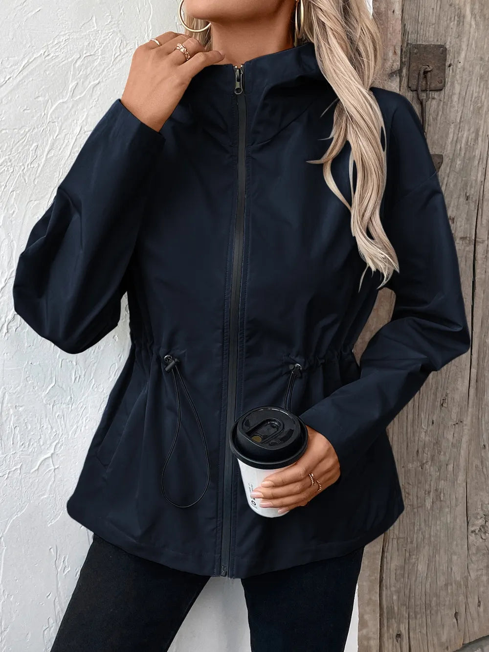 Ivy Lane Drawstring Zip Up Hooded Jacket nicholesgifts