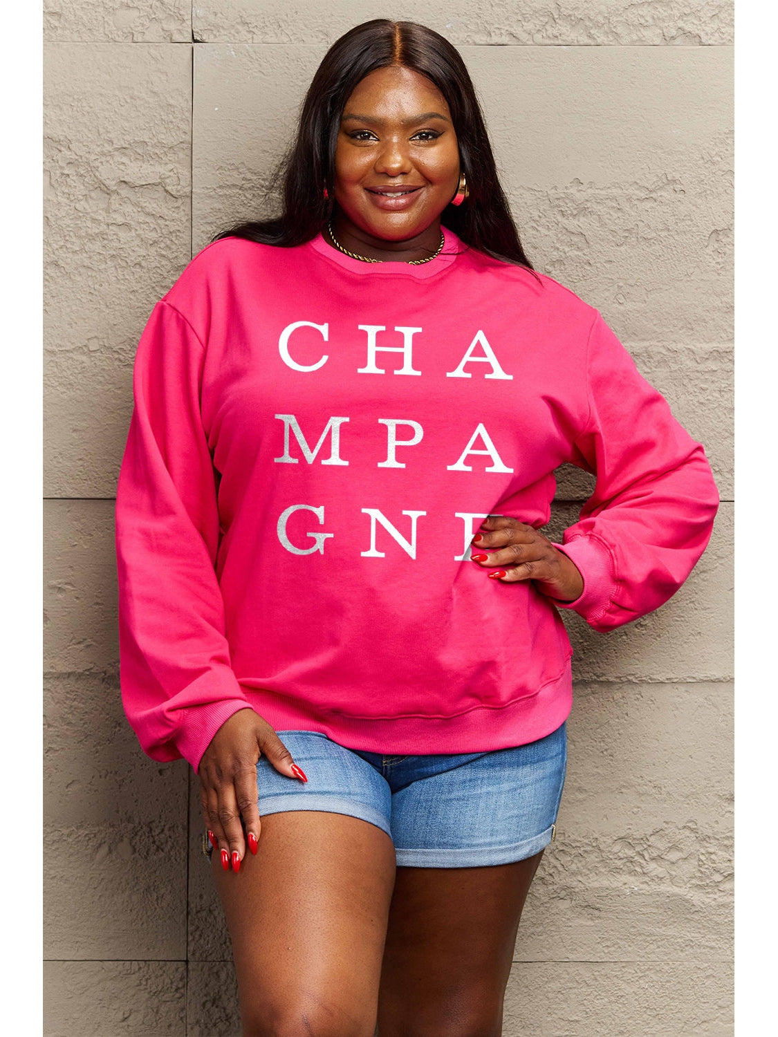 Women Simply Love Full Size CHAMPAGNE Graphic Long Sleeve Sweatshirt nicholesgifts