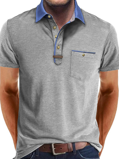 Men's Full Size Contrast Collar Pocket Polo Shirt Plus Size nicholesgifts