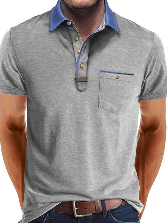 Men's Full Size Contrast Collar Pocket Polo Shirt Plus Size Trendsi