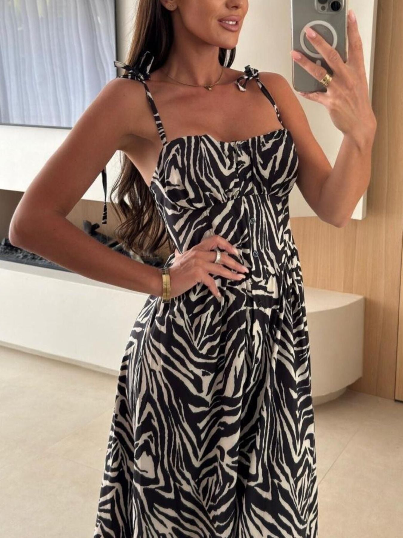 Striped Tie-Shoulder Midi Dress nicholesgifts