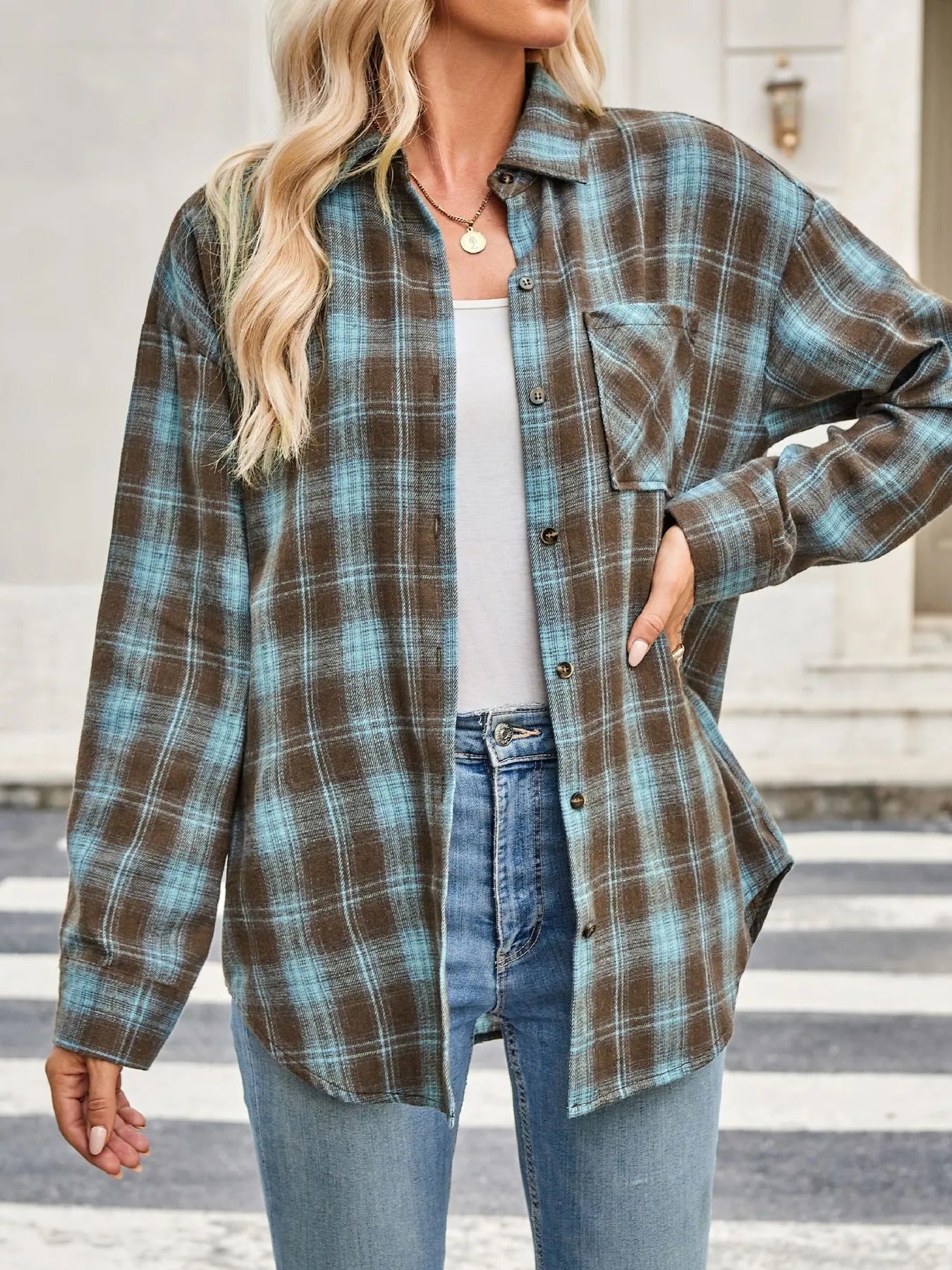 Plaid Button Up Long Sleeve Shirt Trendsi