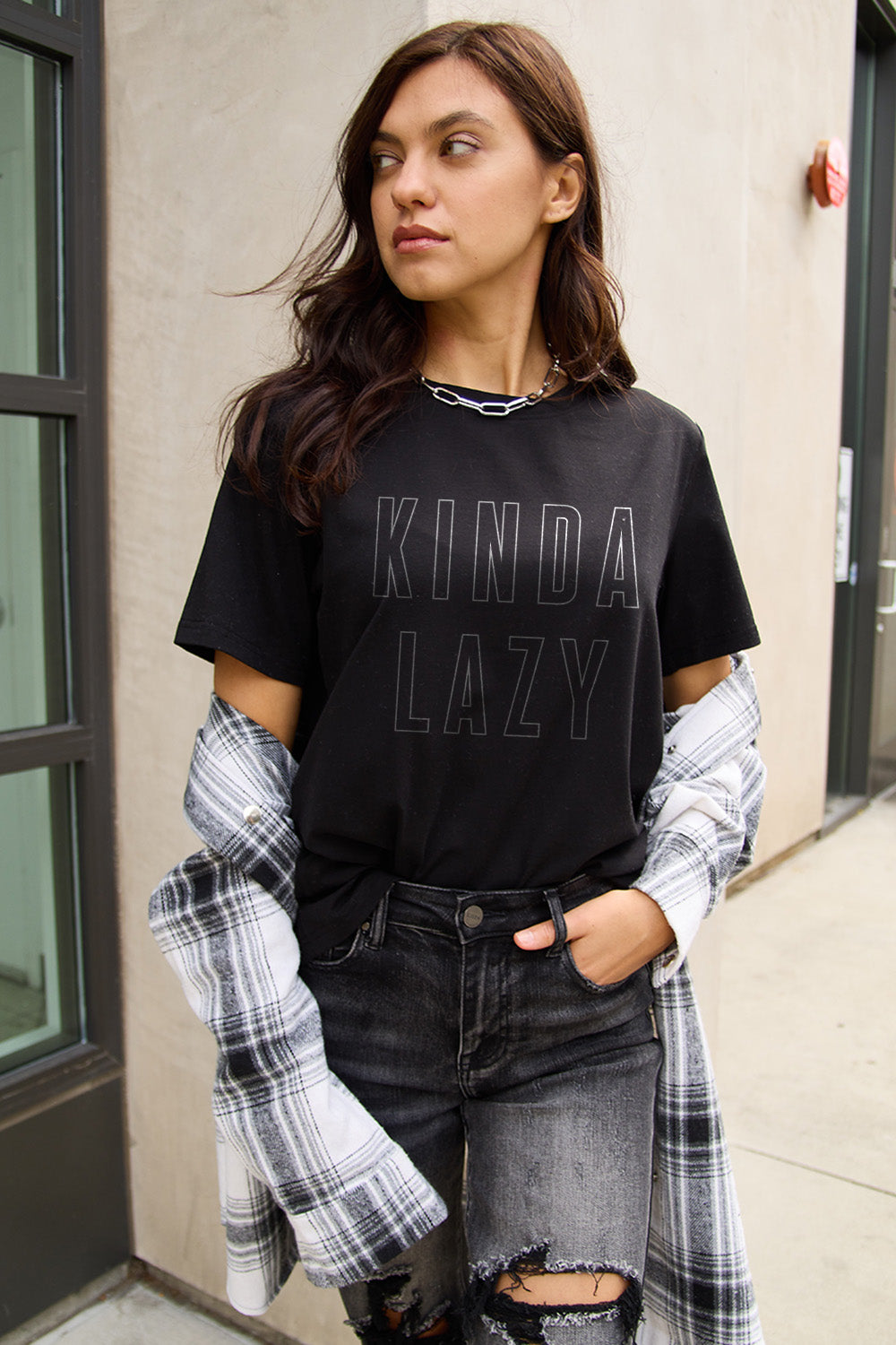 Simply Love Full Size KINDA LAZY Round Neck T-Shirt nicholesgifts