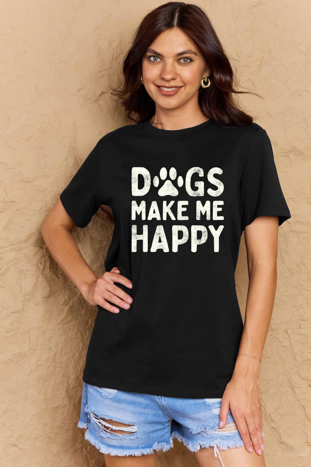 Simply Love Full Size DOGS MAKE ME HAPPY Graphic Cotton T-Shirt nicholesgifts