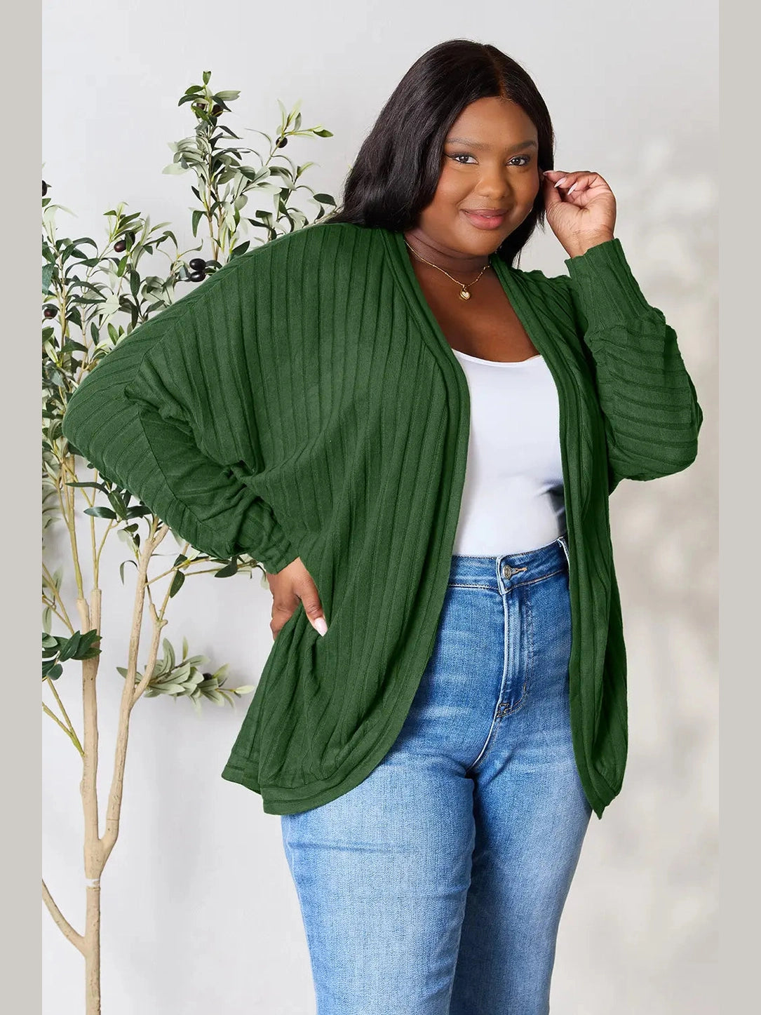 Women Basic Bae Full Size Ribbed Cocoon Cardigan nicholesgifts