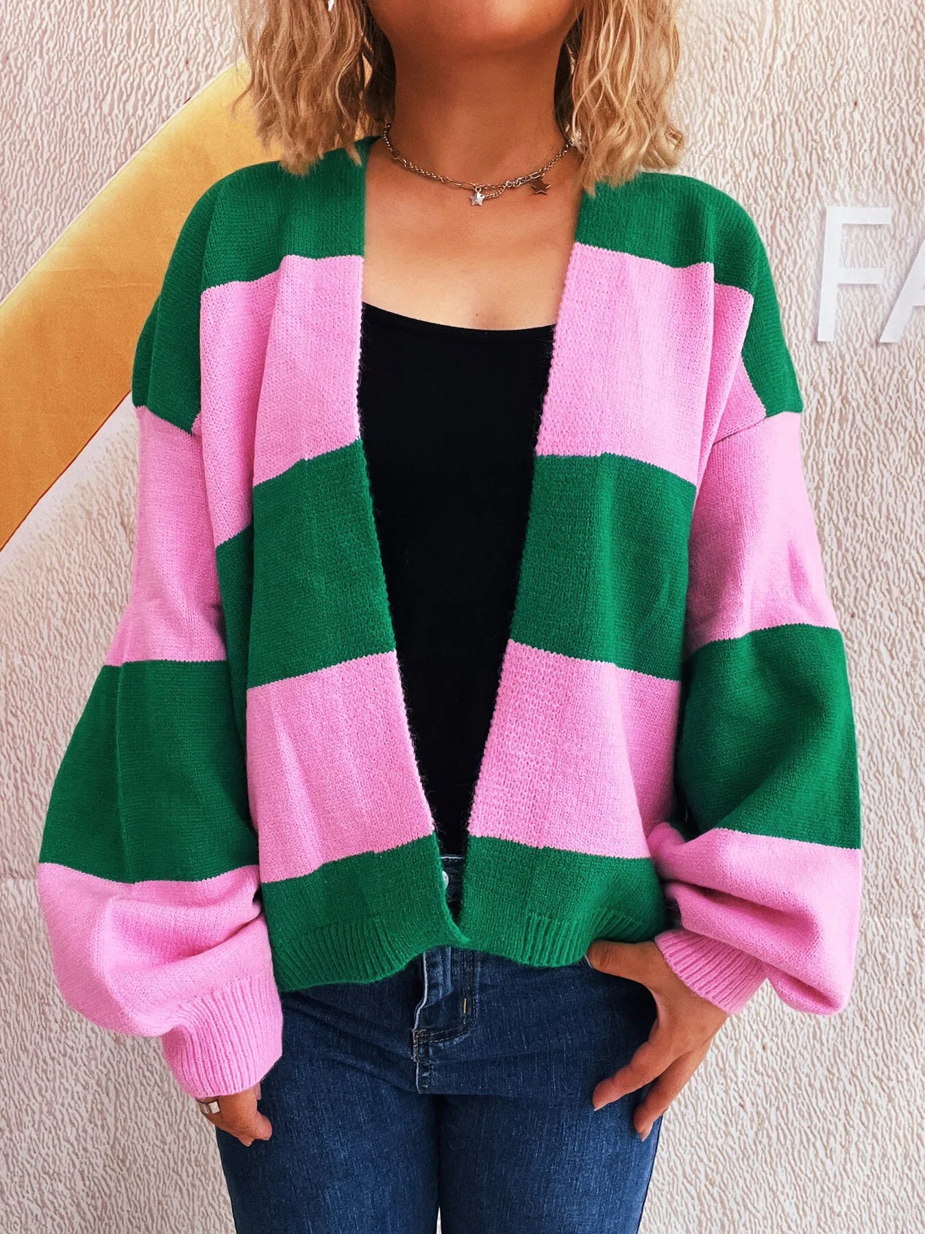 Color Block Open Front Cardigan