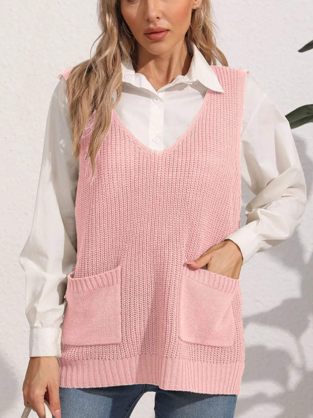 Pocketed V-Neck Sweater Vest nicholesgifts