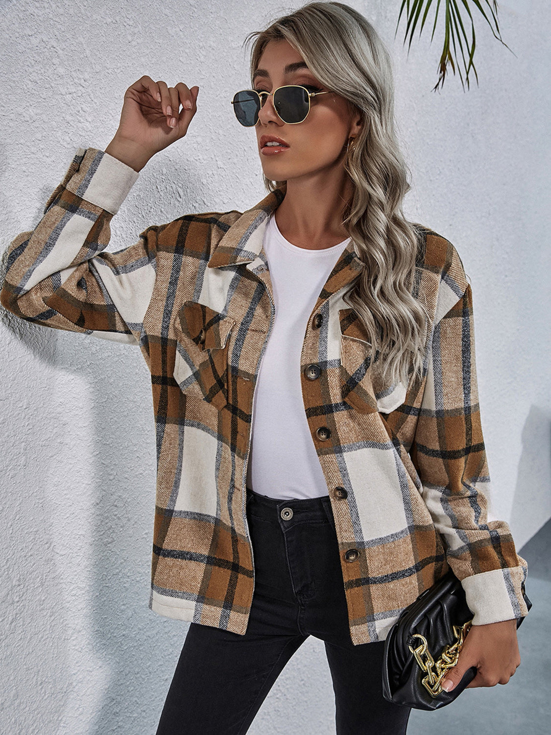 Plaid Button Down Collared Jacket nicholesgifts