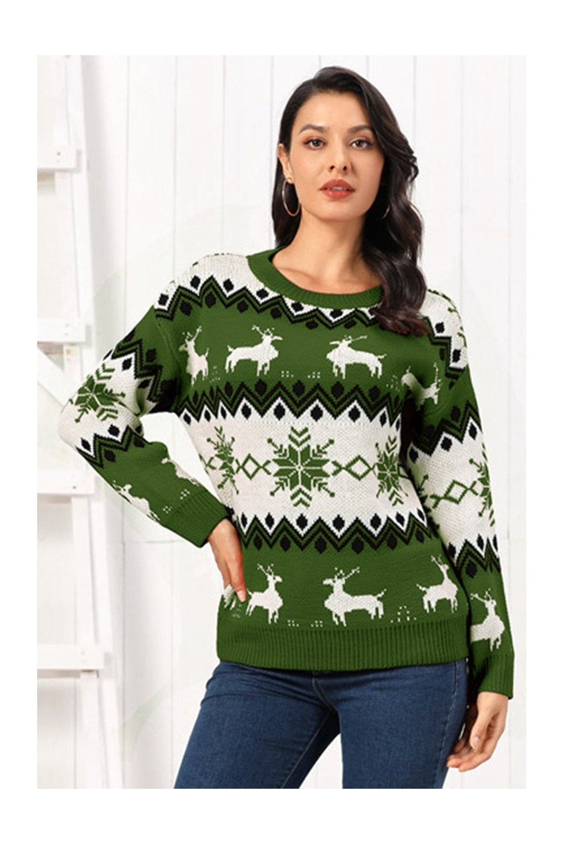 Reindeer Round Neck Sweater nicholesgifts