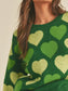 Women Heart Ribbed Hem Long Sleeve Sweater For Valentine's Day Gift For Her nicholesgifts