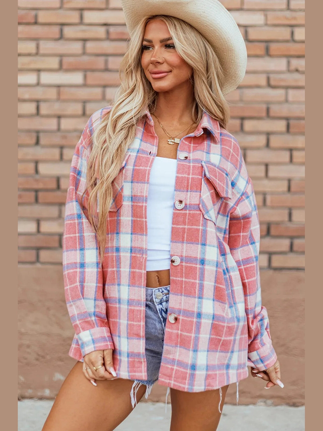 Plaid Button Up Long Sleeve Shacket nicholesgifts