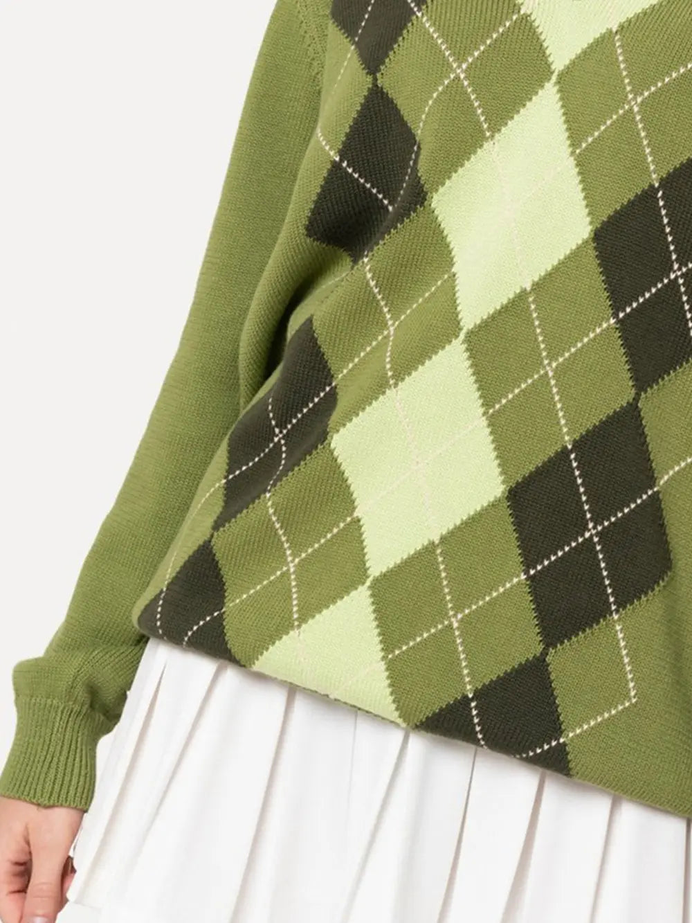 Geometric V-Neck Long Sleeve Sweater Trendsi