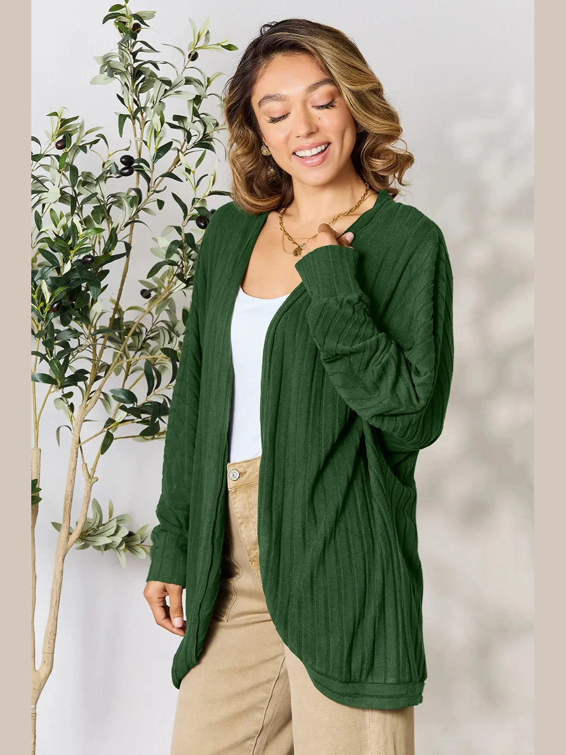 Women Basic Bae Full Size Ribbed Cocoon Cardigan nicholesgifts