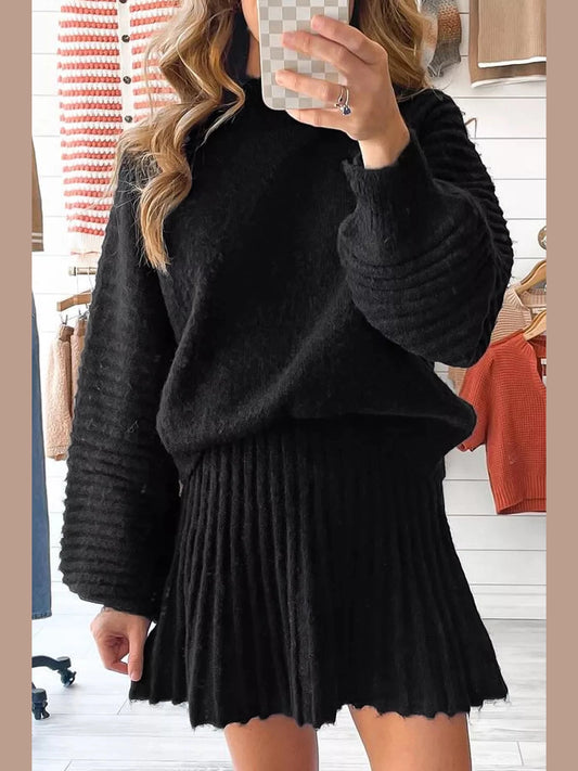 Round Neck Top and Skirt Sweater Set nicholesgifts