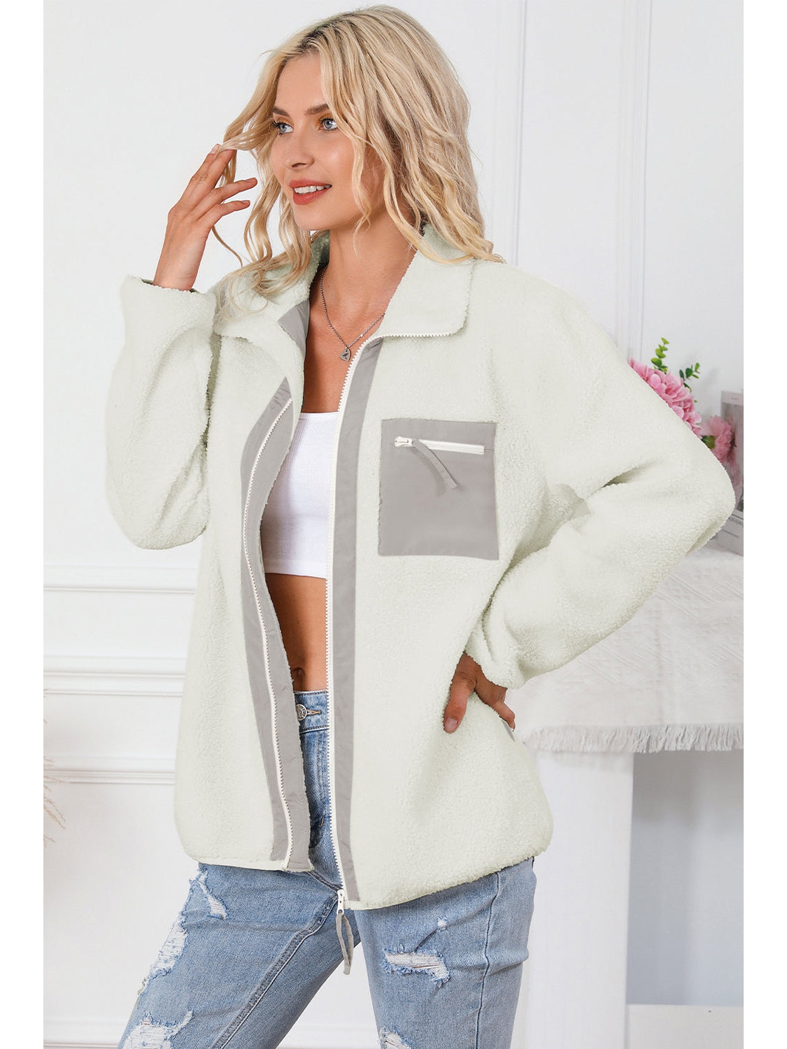 Zip-Up Collared Jacket nicholesgifts