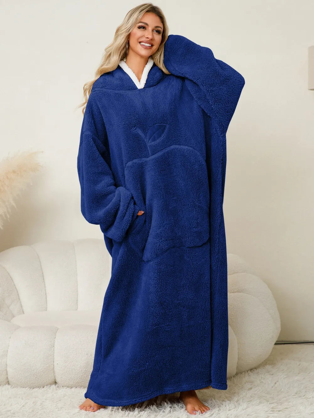 Pocketed Contrast Long Sleeve Hooded Lounge Dress nicholesgifts